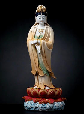 戴玉堂陶瓷摆件《西方三圣神像极彩》林建平佛像供奉艺术工艺品