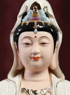 戴玉堂陶瓷摆件荷叶宝莲观音坐莲花彩绘观世音菩萨像佛像供奉家用