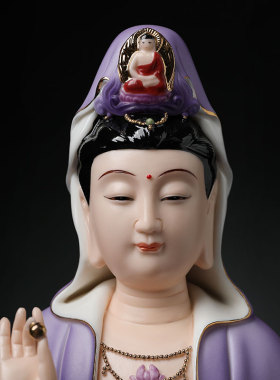 戴玉堂陈戴茹陶瓷紫衣观音像家用佛像南海观世音菩萨坐像供奉摆件