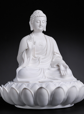 戴玉堂林弋新陶瓷摆件《莲座灵山佛》释迦牟尼佛像供奉家用如来佛