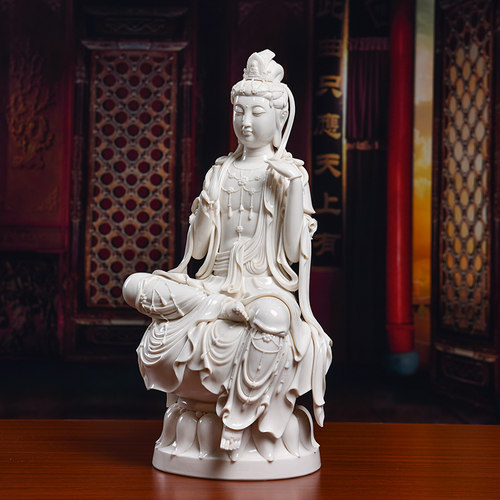 戴玉堂陶瓷摆件《静虑自在水月观音》郑金星佛像供奉家用艺术品 - 图2