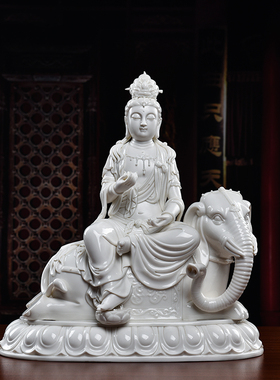 戴玉堂陈戴茹陶瓷摆件《文殊普贤菩萨像》德化白瓷佛像家用供奉