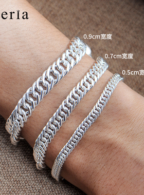 银手链999纯银男生足银潮酷粗款