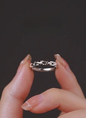 999纯银链条戒指女开口足银指环