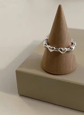 纯银爱心形戒指开口999足银指女