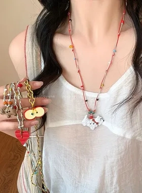 腊肠狗项链日常彩色苹果多巴胺百搭萌趣爱心配饰品夏天女可爱长款
