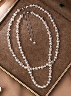 间隔项链配饰颈链串珠高级感雪球轻奢女秋冬玫瑰紫毛衣链珍珠饰品