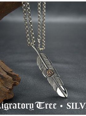 羽毛复古印第安风格项链银吊坠