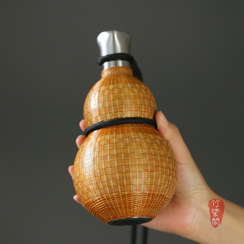 纯钛葫芦杯竹丝竹编保温杯便携大容量斜挎小水壶葫芦水杯酒壶酒瓶,淘宝优惠券,粉丝福利购,淘宝优惠卷