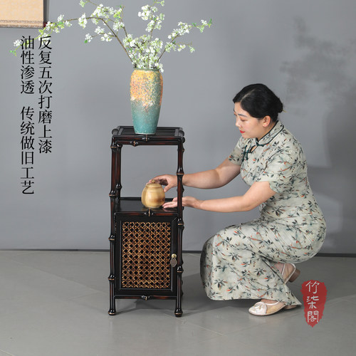 竹花几花架大漆筇竹家具竹编置物博古架宋代美学具收纳展示架茶柜 - 图1