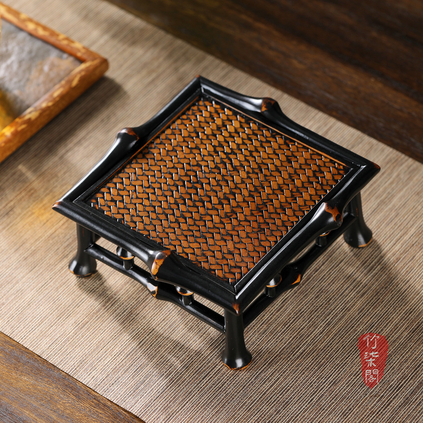 筇竹小茶台茶桌大漆竹编壶承桌面花架花台中式茶具收纳架子茶托,淘宝优惠券,粉丝福利购,淘宝优惠卷