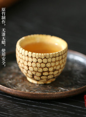 老料雕刻打磨竹根杯手工竹杯茶杯