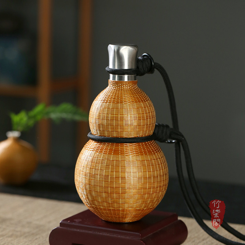 纯钛葫芦杯竹丝竹编保温杯便携大容量斜挎小水壶葫芦水杯酒壶酒瓶,淘宝优惠券,粉丝福利购,淘宝优惠卷