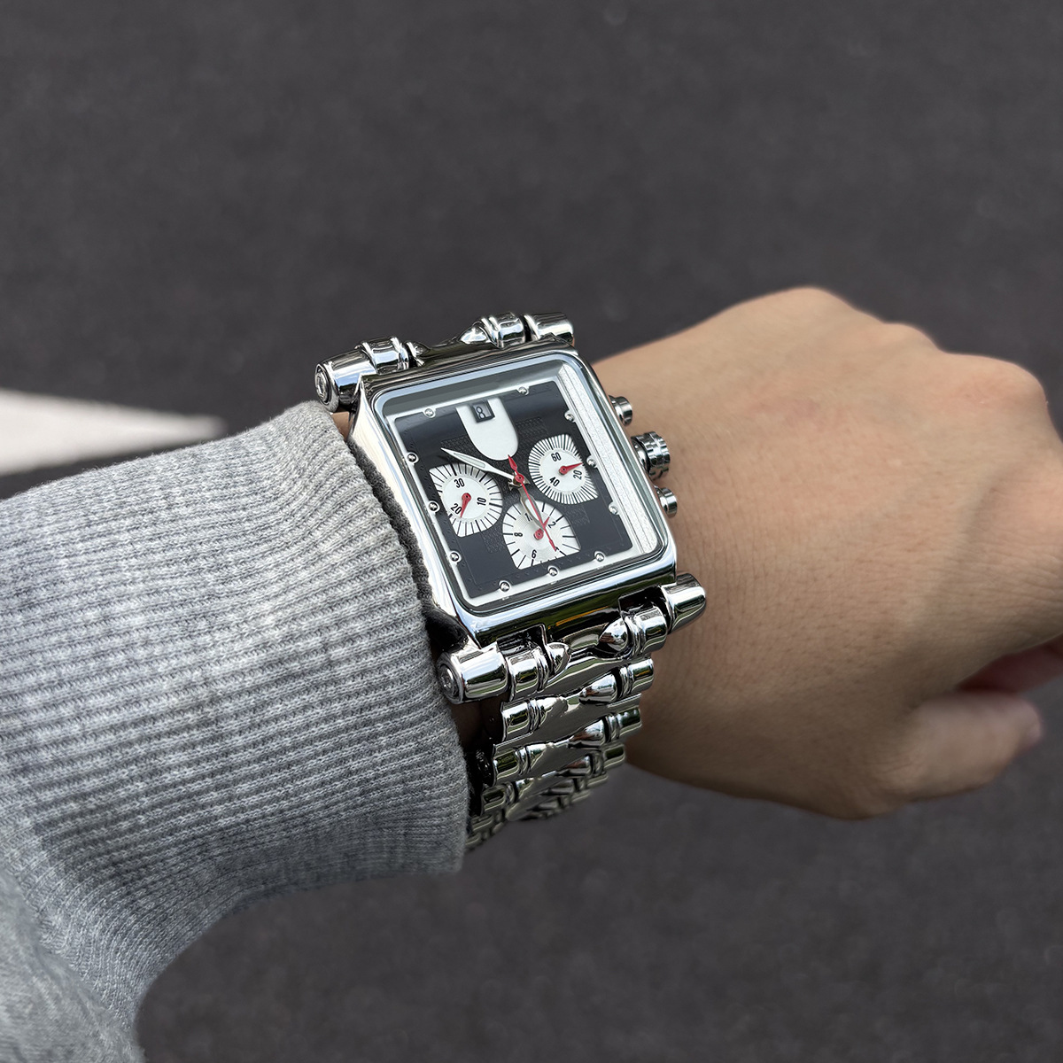 y2k方形大表盘男士手表钢带多功能潮流腕表高颜值爆款 - 图3