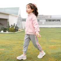 Girl Autumn Winter Suit Children Foreign Air Leisure CUHK Trendy Spring Autumn Plus Velvety Sweatshirt Sports Pants Cardiovert two sets