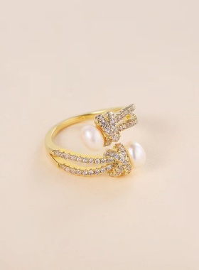 开口戒指女小众设计高级感天然珍珠戒指女中指戒指女中指戒指女