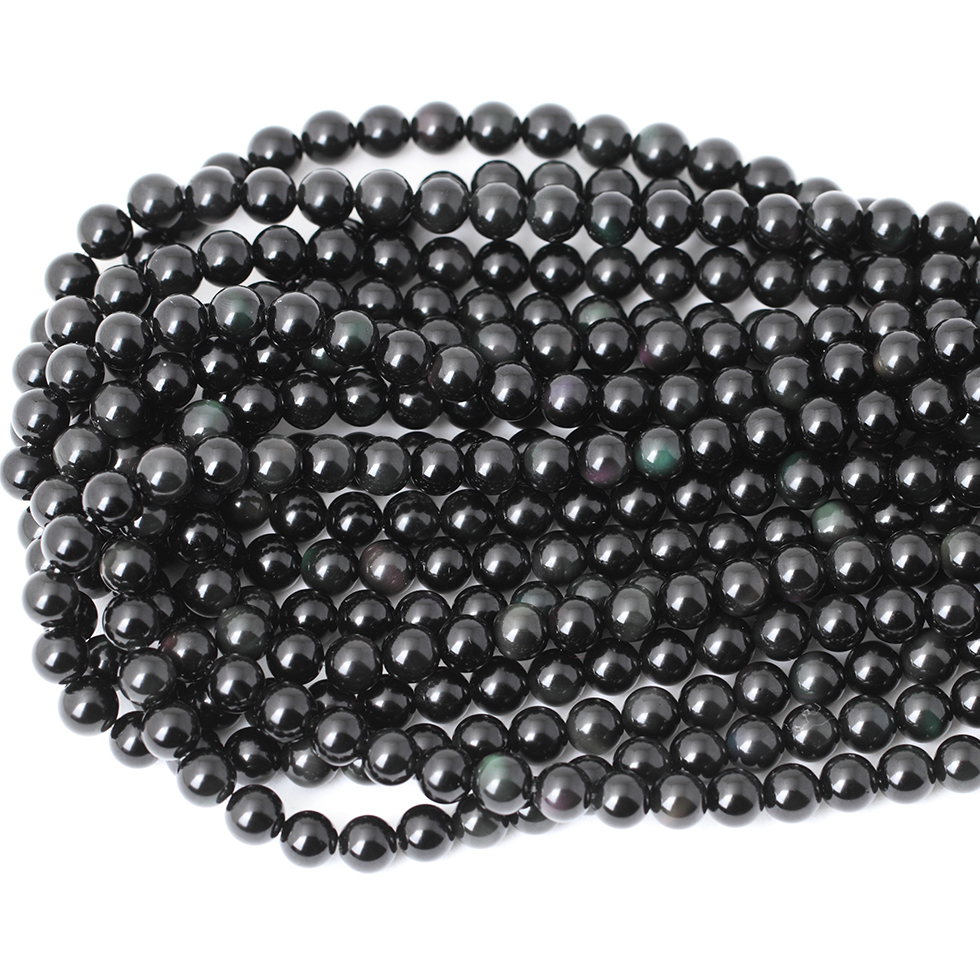 天然正品彩虹眼黑曜石散珠玉珠子diy手工串珠 穿手链手串编织材料 - 图0