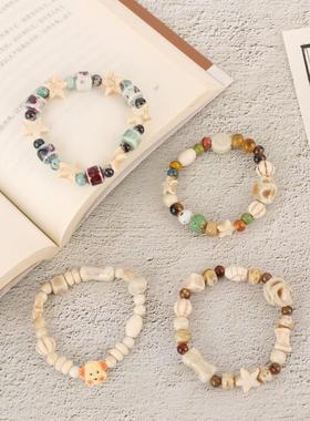 白雪公主红苹果可爱小狗串珠手串百搭设计个性多巴胺陶瓷手链