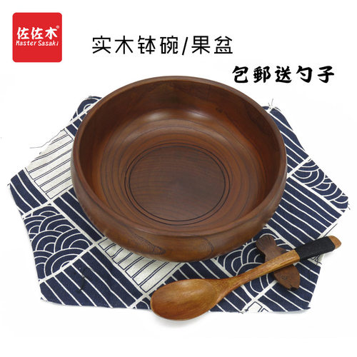 包邮厂家 实木大号木钵木碗/盖码饭碗/菜碗/面碗汤碗漆器木制餐具 - 图1