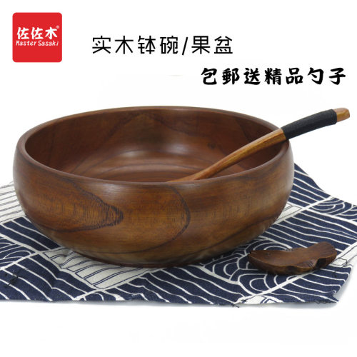 包邮厂家 实木大号木钵木碗/盖码饭碗/菜碗/面碗汤碗漆器木制餐具 - 图0