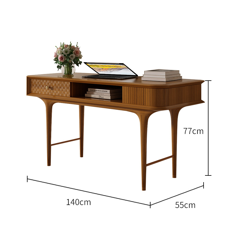缅甸柚木家具写字台书桌中古风复古法北欧MCM丹麦办公桌书房家具-图2