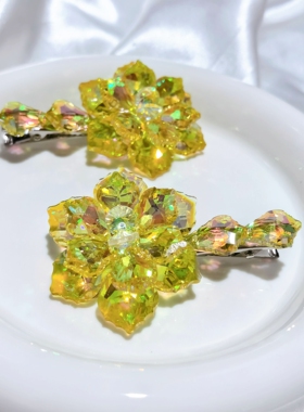 超闪轻奢风渐变水晶花朵鸭夹侧边夹刘海碎发头饰少女风气质发饰