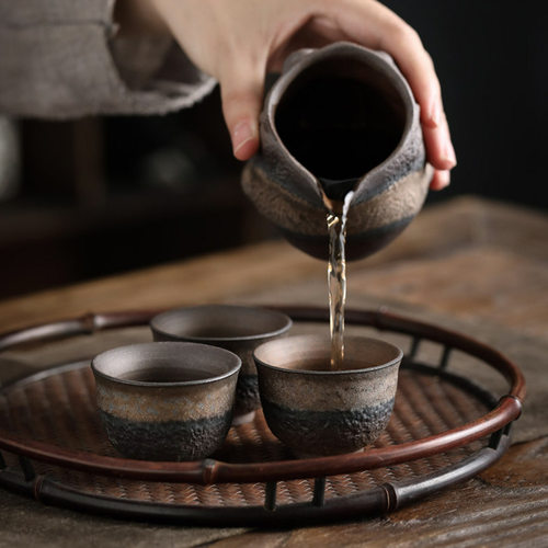 鎏金粗陶品茗杯｜复古手工中式古早烧铁釉小茶杯茶盏陶瓷功夫茶具 - 图1