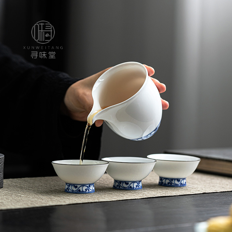 青花瓷如意功夫茶具｜礼盒套装家用中式陶瓷简约白瓷泡茶盖碗套组