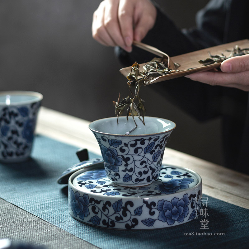 青花禅莲茶具套组｜复古陶瓷茶器套装缠枝莲青花陶家用功夫茶具 - 图1