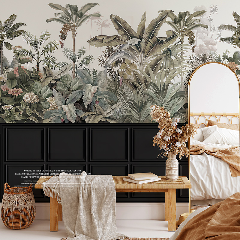 定制小红书isn壁纸法式丛林卧室玄关黑白壁画美式中古背景墙壁布,淘宝优惠券,粉丝福利购,淘宝优惠卷