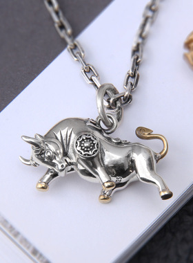 男女S925银牛项链吊坠个性