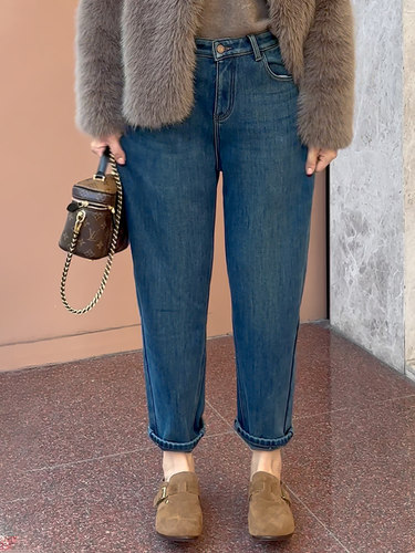 哈伦牛仔裤女大码胖妹妹宽松2024新款高腰遮胯显瘦百搭老爹萝卜裤 - 图3