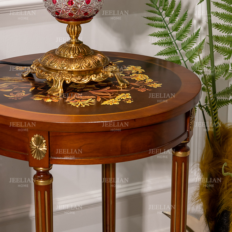 茱莉安法式奢华手绘实木桦木雕花木架边几别墅客厅双层装饰角几 - 图2