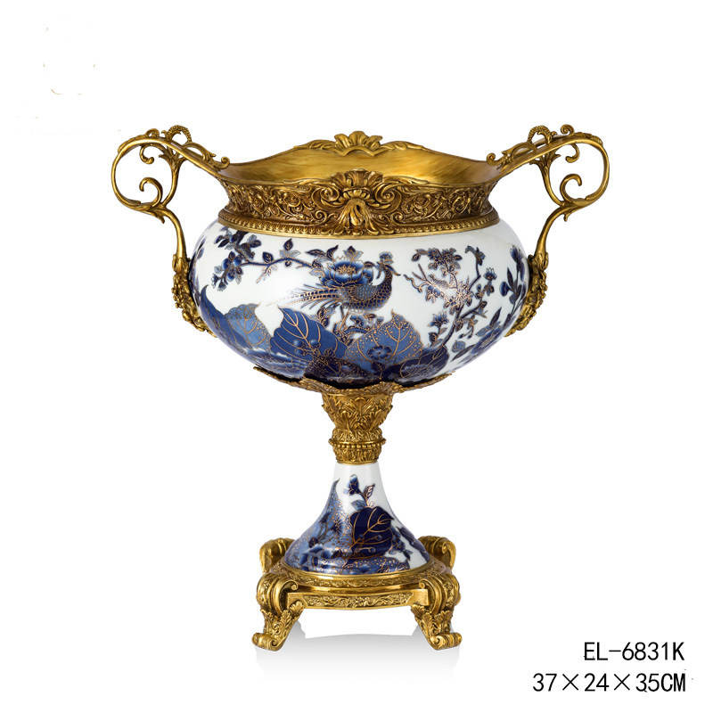 茱莉安法式陶瓷配铜中国风青花元素摆件别墅客厅茶几桌面将军罐,淘宝优惠券,粉丝福利购,淘宝优惠卷