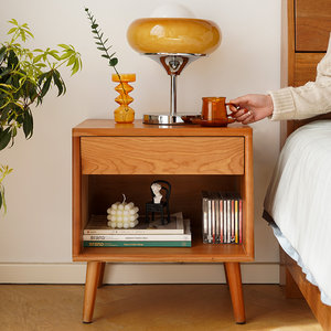 雅栈实木床头柜木白橡木床边柜储物柜卧室简约小斗柜樱桃木带抽屉