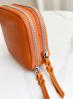 真皮双拉链便携首饰收纳袋高档