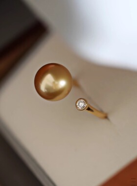 三角珍珠金珠戒指18K金钻石定制