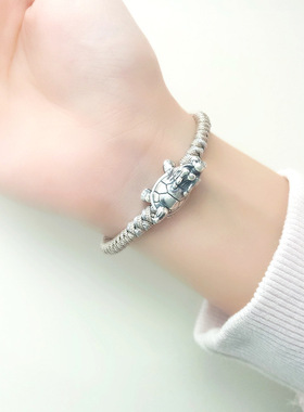 神兽龙龟情侣幸运手链3D硬银纯银玄武手工编织本命年文创红绳手绳