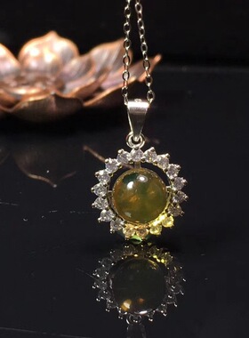 琥珀套装经典款银镶蓝琥珀圆珠项链首饰戒指配饰耳钉饰品