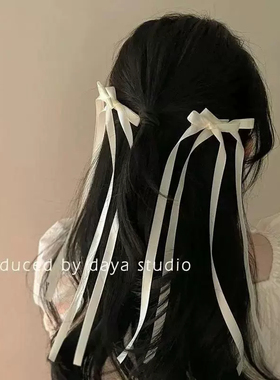 白色编发蝴蝶结双马尾丝带发夹