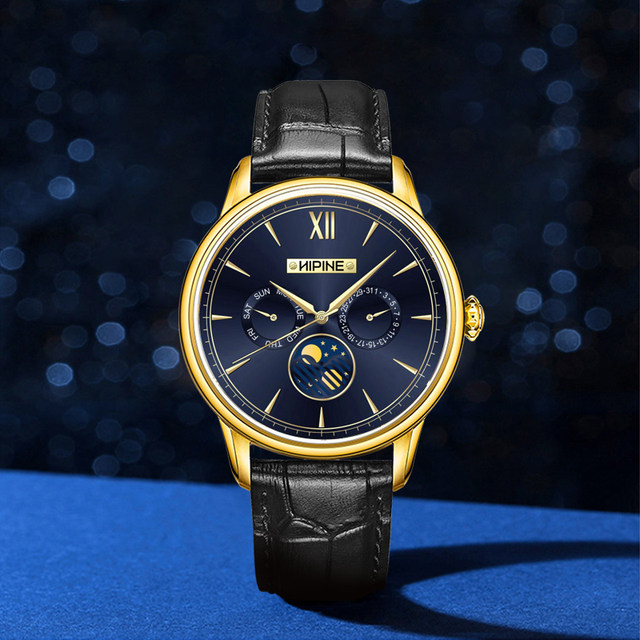 Shipney gold watch three eye chronograph men's gold watch