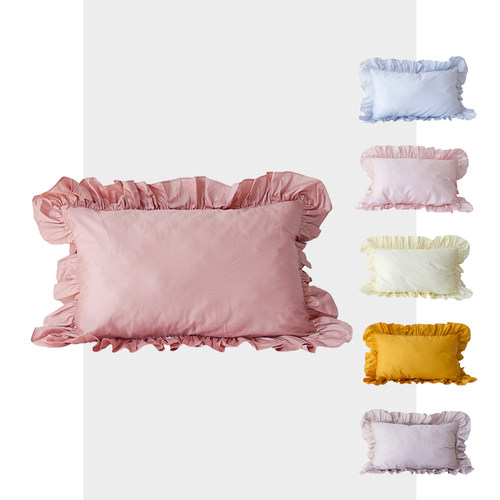 蜗牛塔｜手工抽褶荷叶边枕套 60支纯棉全棉贡缎花边木耳边枕套 - 图0