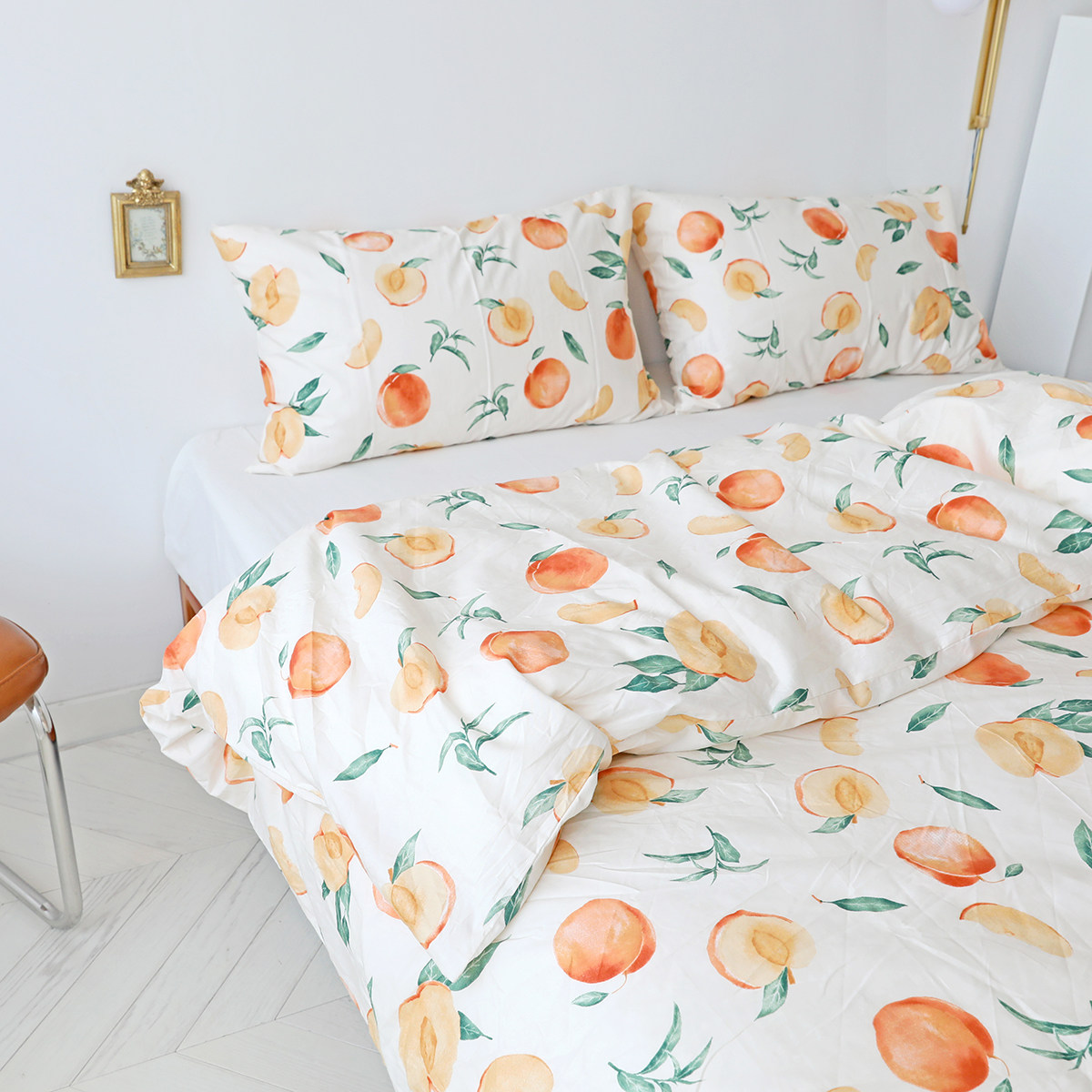 蜗牛塔 水蜜桃纯棉被套 ins清新田园水果全棉被罩单件单品,淘宝优惠券,粉丝福利购,淘宝优惠卷