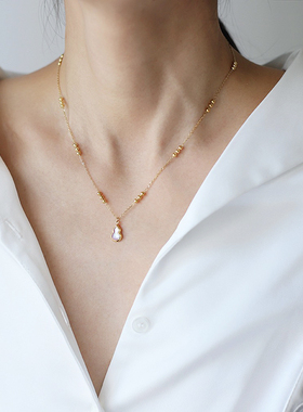 不褪色新中式天然粉贝福禄小葫芦项链圆珠链小众轻奢气质锁骨链