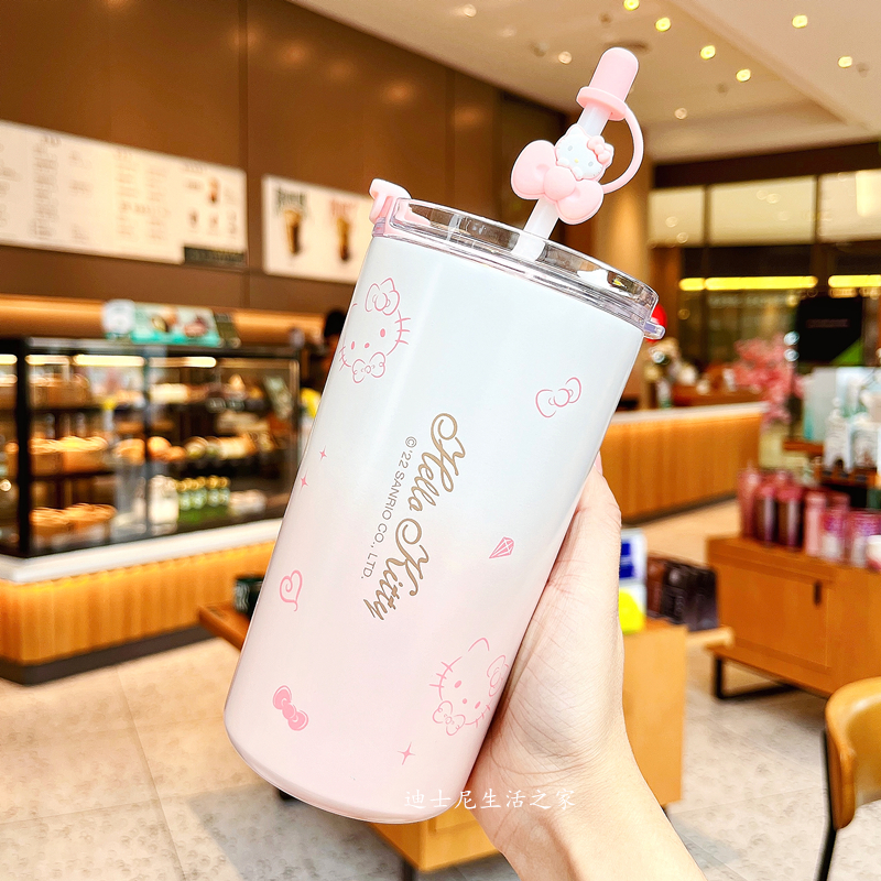 hellokitty保温杯学生高颜值吸管杯成人日式小清新直饮办公咖啡杯