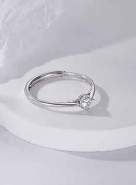 s925纯银单钻四爪开口戒指ins小众轻奢风气质求婚钻戒韩版指环女
