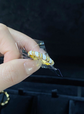 S925纯银珐琅戒指黑白色镀AU750黄金色ins风简约百搭时尚复古中古