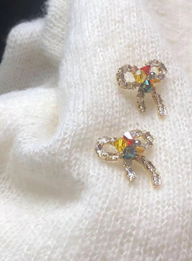 赵露思同款甜美精致蝴蝶结小巧耳钉可爱日系耳饰圆脸茶系耳环耳夹