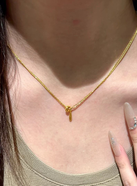 S925纯银拉丝水滴跑环项链春夏秋冬搭配高颜值复古气质锁骨链