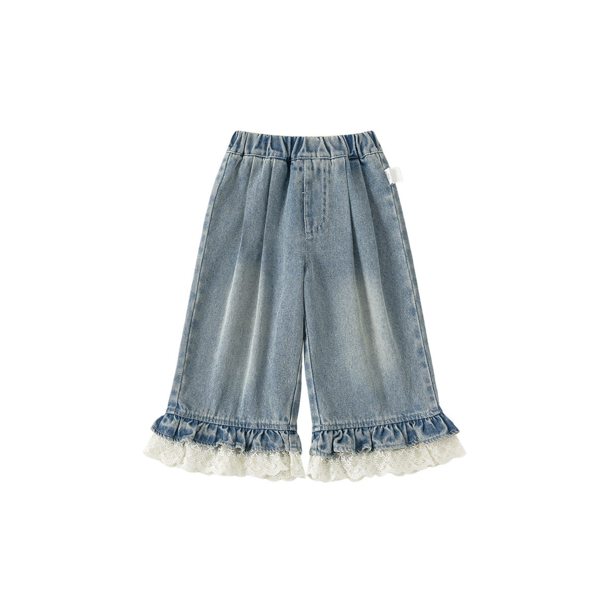 喵小姐邦选童装儿童牛仔裤花边拼接女童裤子春季新品百搭中小童直,淘宝优惠券,粉丝福利购,淘宝优惠卷